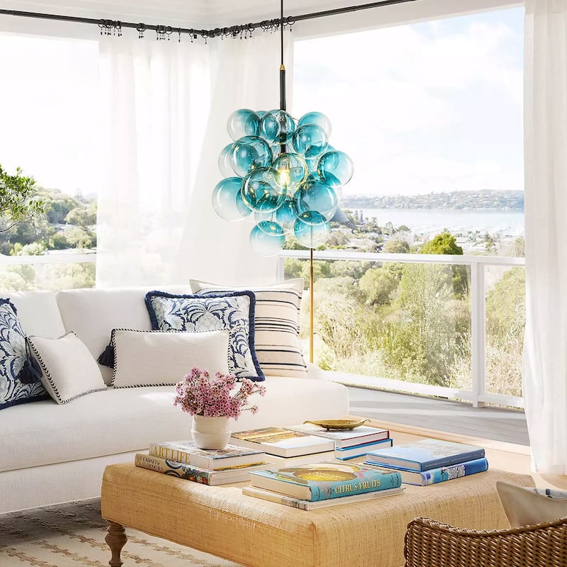 1-Light Modern Glam Sputnik Cluster Glass Globe Bubble Adjustable Height Chandelier for Dining Rooms