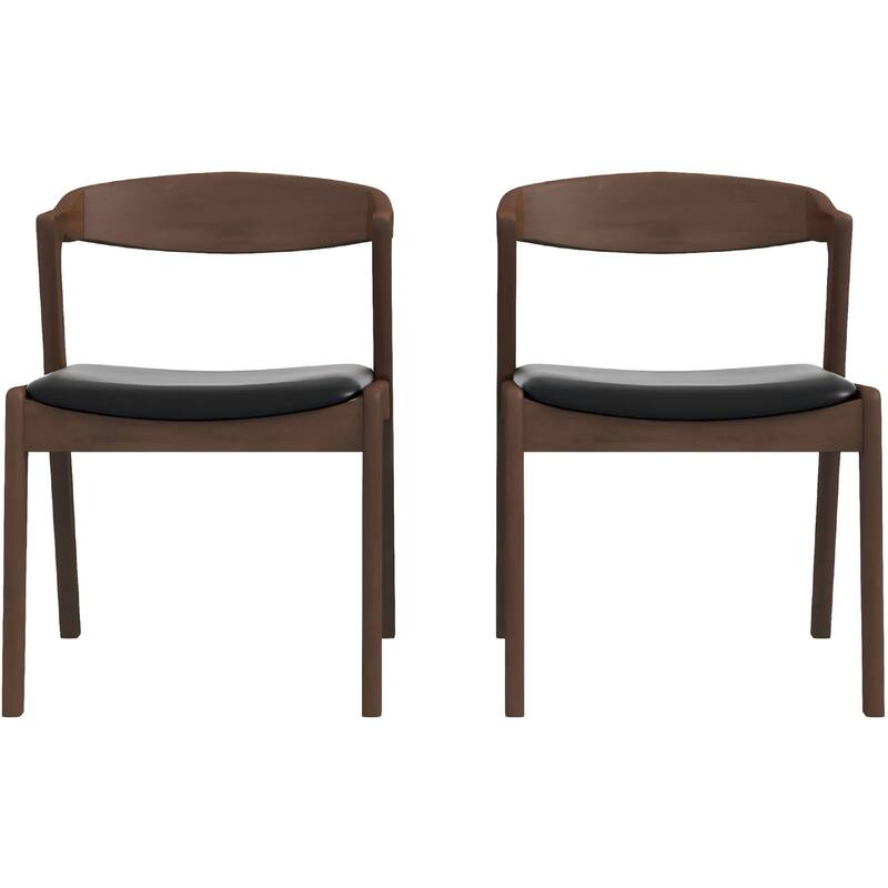 Solid Wood Black Leather Dining Chair, Set of 2
