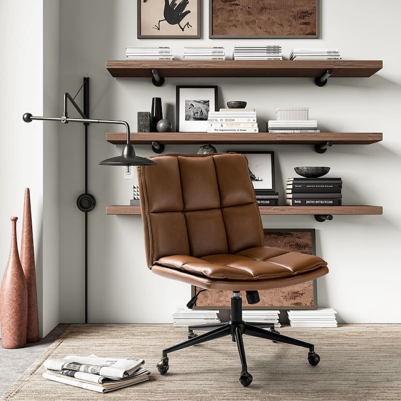 Judy Mid-century Modern Oversize Faux Leather Swivel Tilting Task Office Chair By HULALAHOME