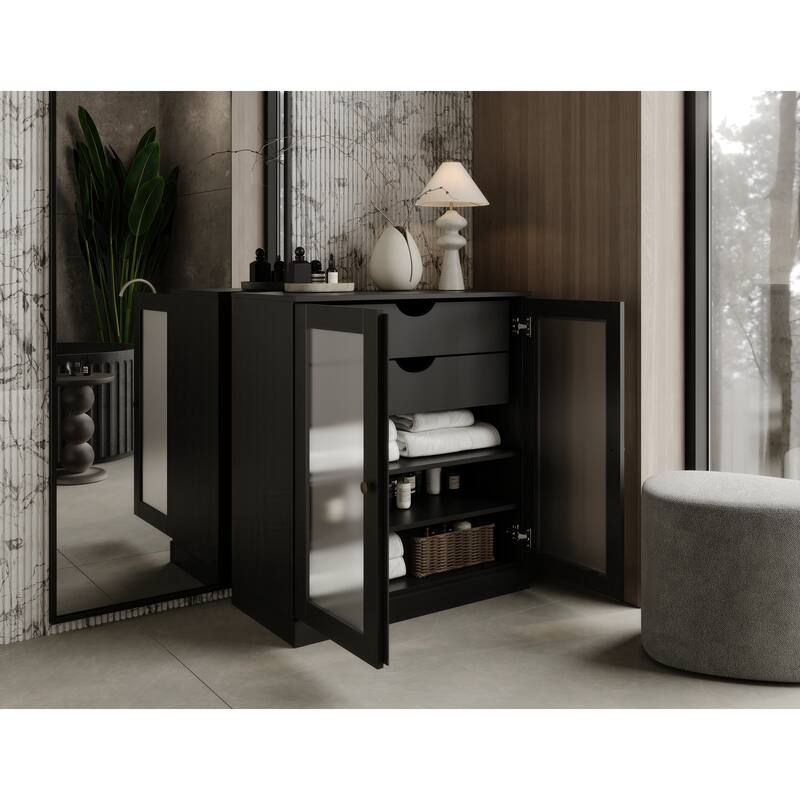 Palace Imports 100% Solid Wood 32" Bathroom Cabinet with Frosted Glass Doors, 2-Drawers and Adjustable Shelves