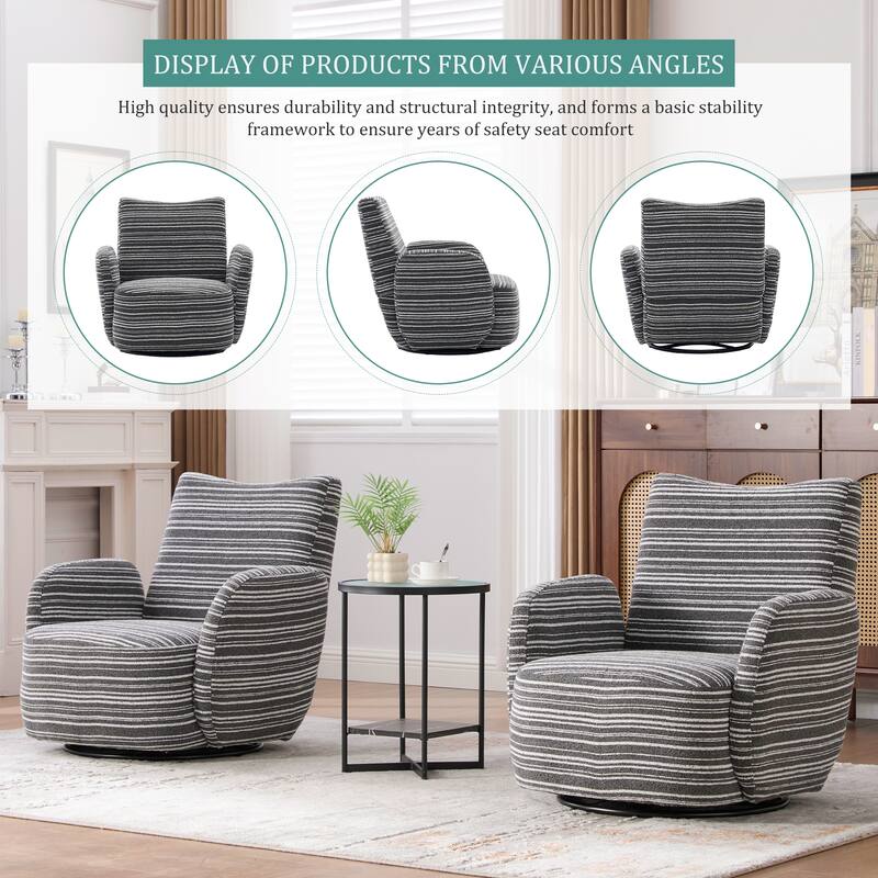 Swivel Striped Accent Chair with Metal Base, Modern Arm Chair for Living Room, Fabric Club Single Sofa Chair