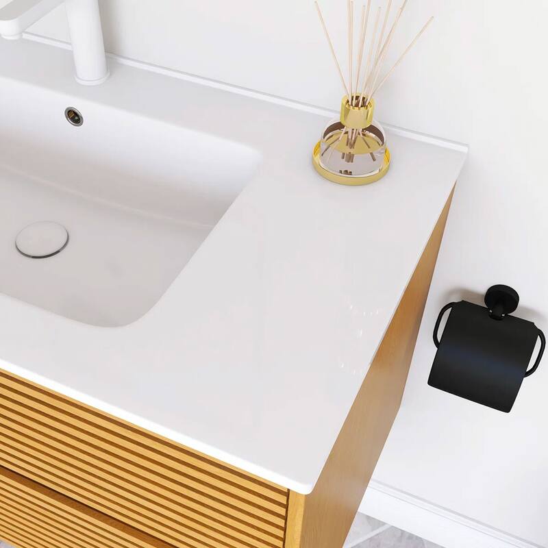 Wall-Mounted Bathroom Vanity with White Ceramic Sink