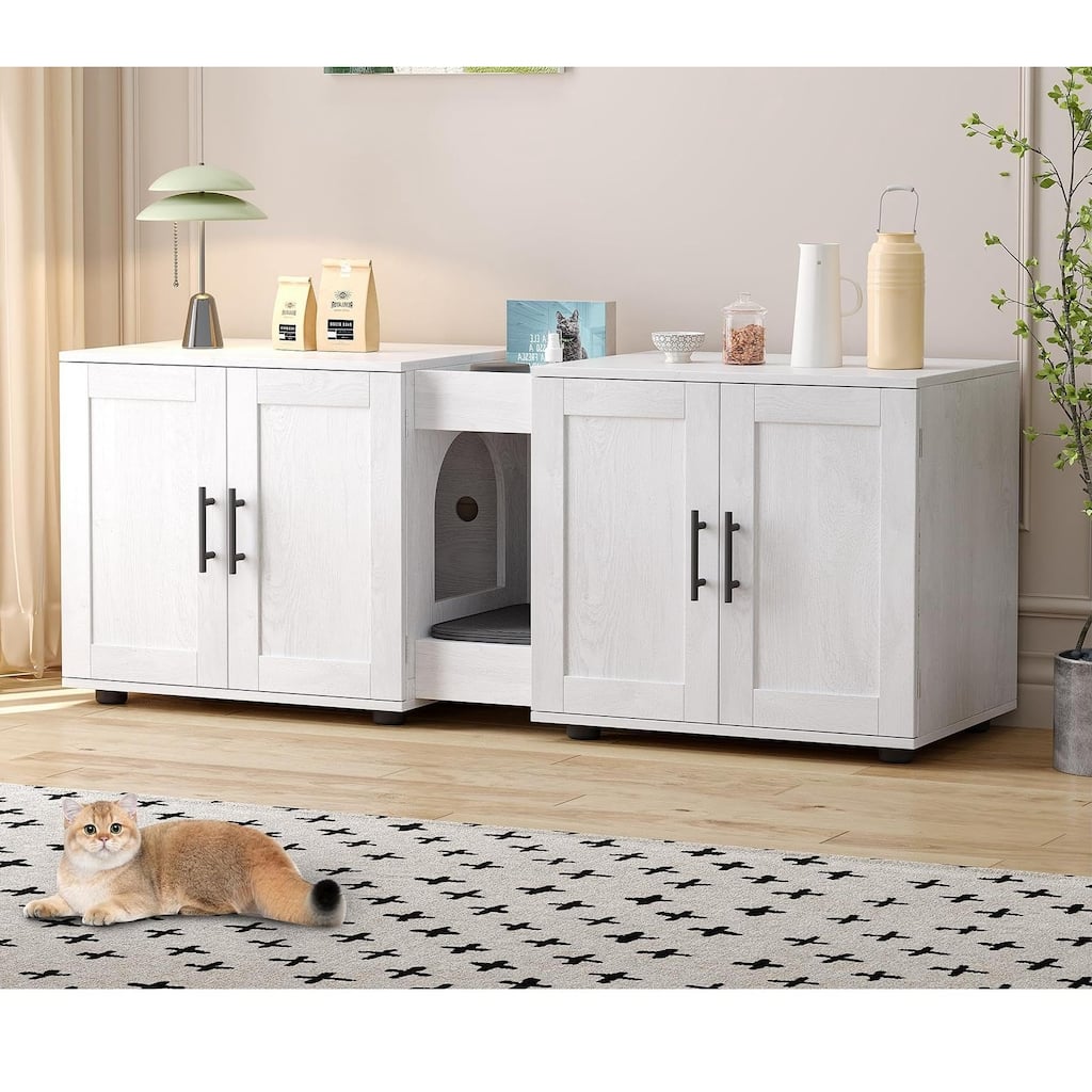 Cat Litter Cabinet Furniture with Cat Mat and Groove Design