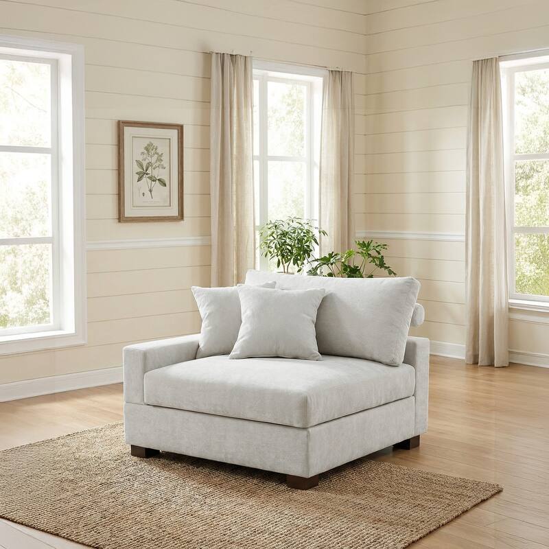 Plush Chenille Single Modular Sectional Sofa Chaise with Pillows