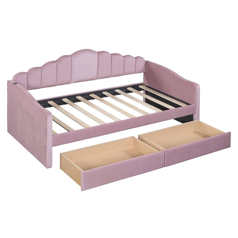 Twin size Upholstered Daybed with 2 Drawers ,Velvet Sofabed