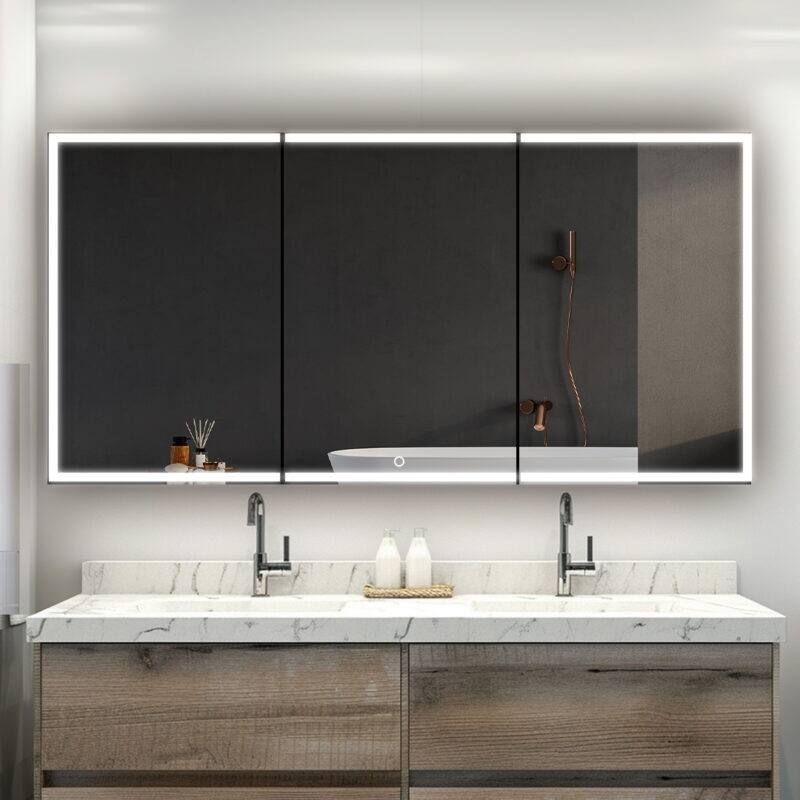 AQUADOM Edge Royale Bathroom Led Lighted Medicine Cabinet Defogger, 3X LED Adjustable Magnifying Mirror, Electrical Outlets. - 60"x32"x5"