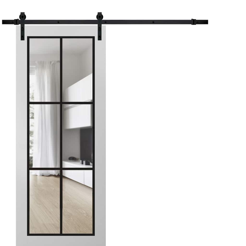 Sturdy Barn Door 18 x 80 Lucia 2366 White Silk Clear Glass 6.6FT