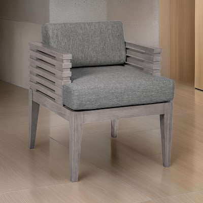 Hida 24 Inch Outdoor Patio Dining Chair, Ridged Gray Wood, Olefin Cushions