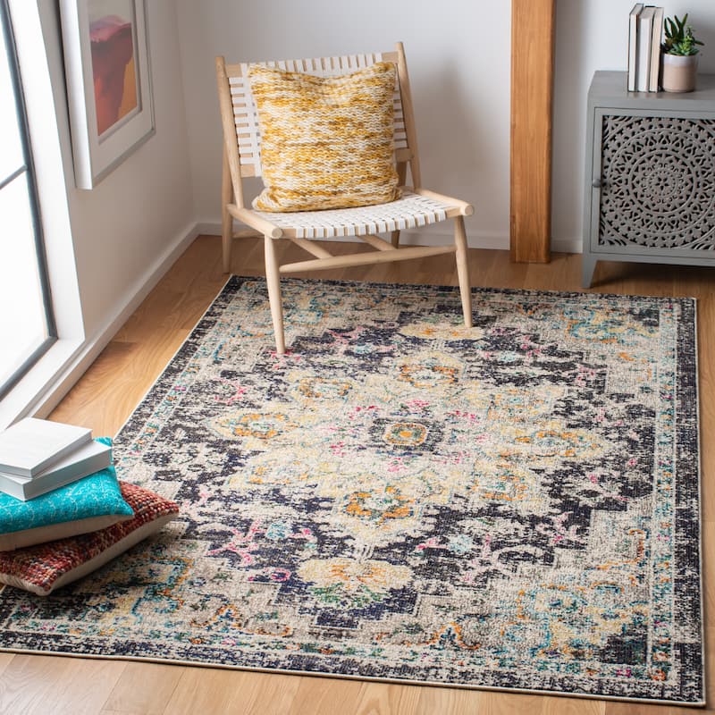 SAFAVIEH Madison Diederike Boho Medallion Distressed Rug - 10' x 14' - Black/Gold - Rectangle