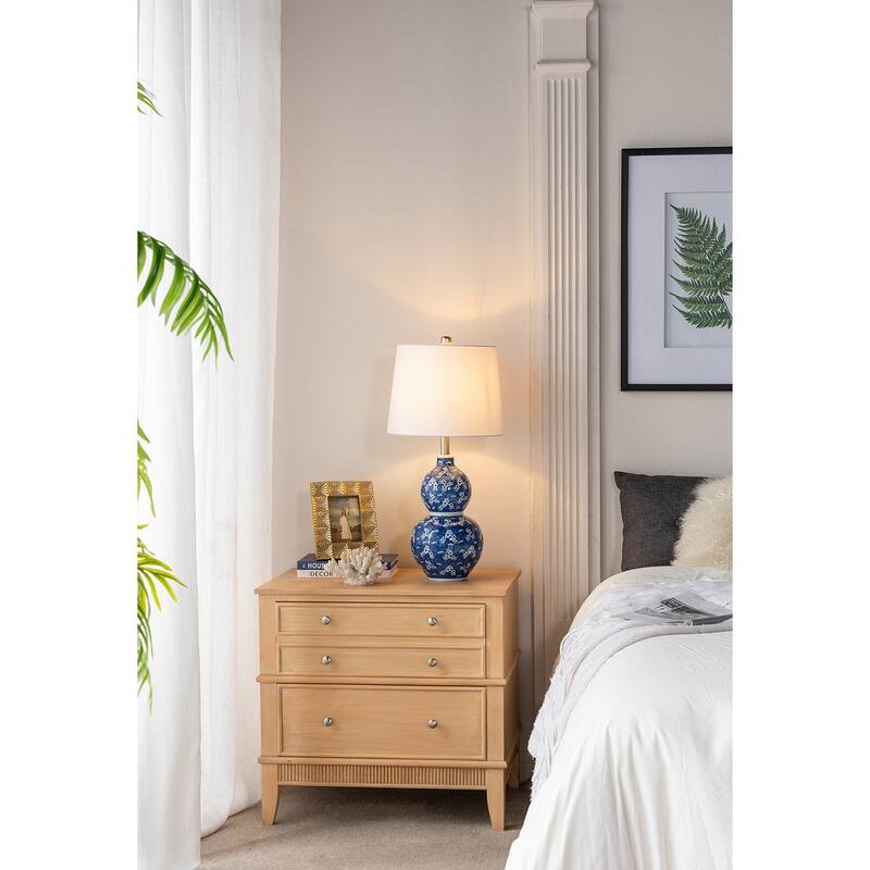 D13x25.7" Blue and White Round Two-Tiered Ceramic Vase Lamp