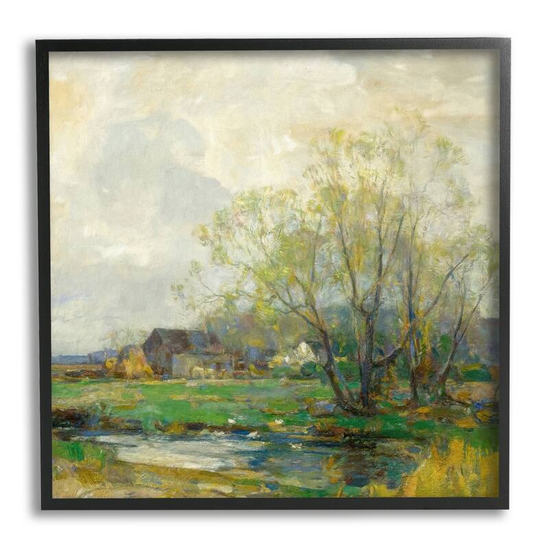 Stupell Tranquil Countryside Marsh Distant Farm Land Trees Framed Wall Art - Green