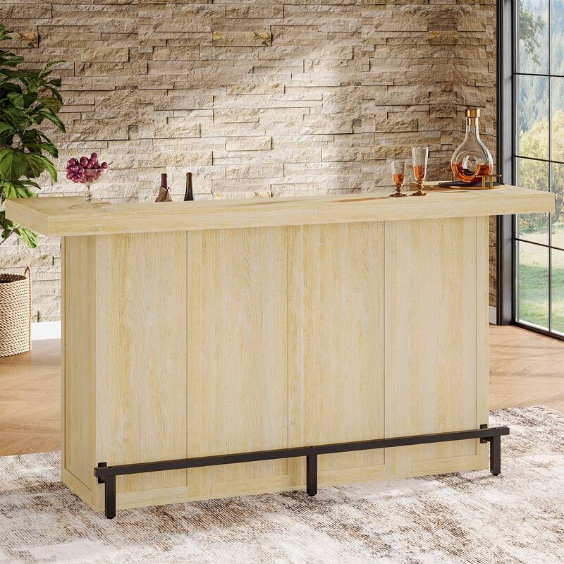 70.9" Wooden Home Bar Table with Wine Glass Holder, Pub Storage Unit Accent Table for Home Patio Basement