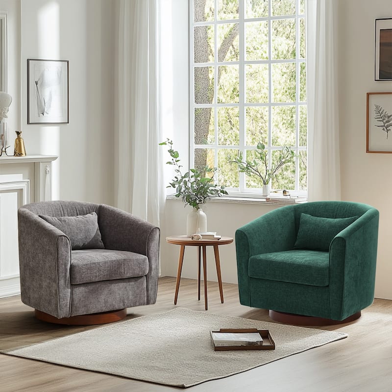 GDFStudio - Natalie Quinn Wide Swivel Accent Chair with Wood Base and Chenille Upholstery for Lounge and Living Spaces