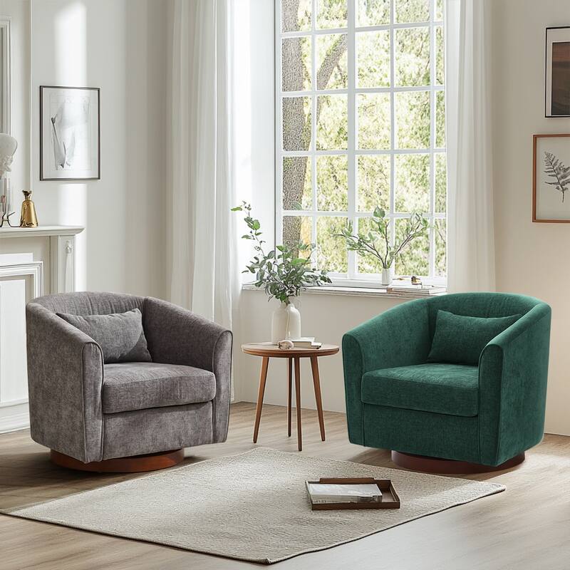 Swivel Accent Chair for Living Room, Sofa Chairs with Wood Base Side, Comfy Swivel Accent Chair with Wide Upholstered