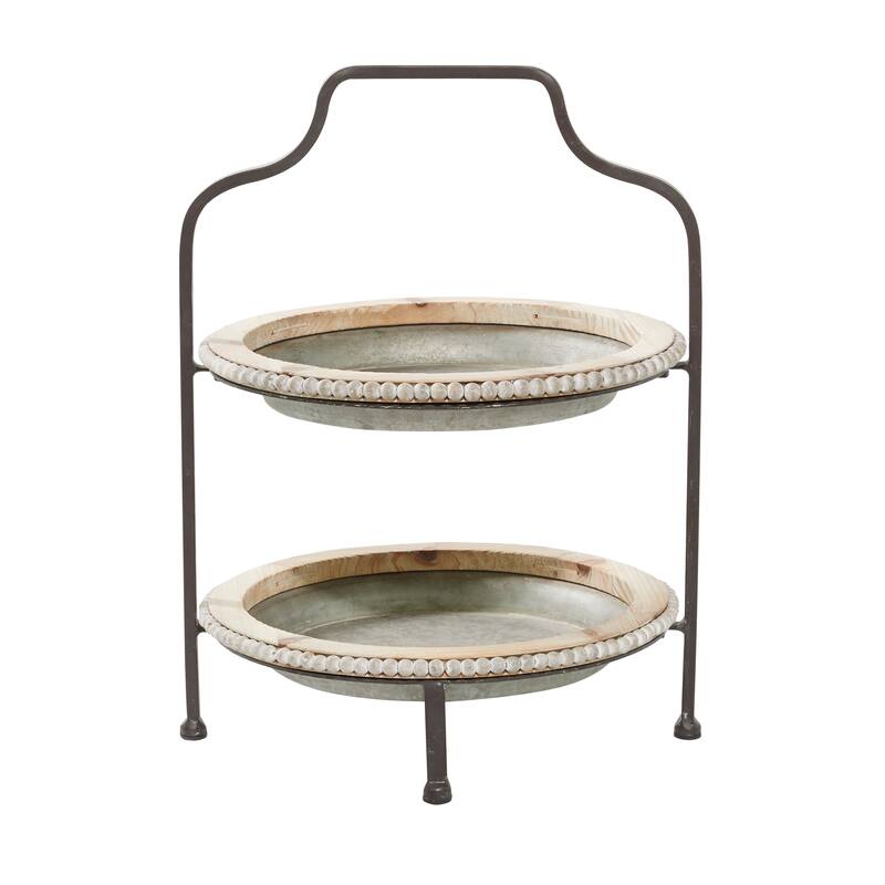 Gray Metal Beaded 2 Level Tiered Server - 16 x 15 x 20