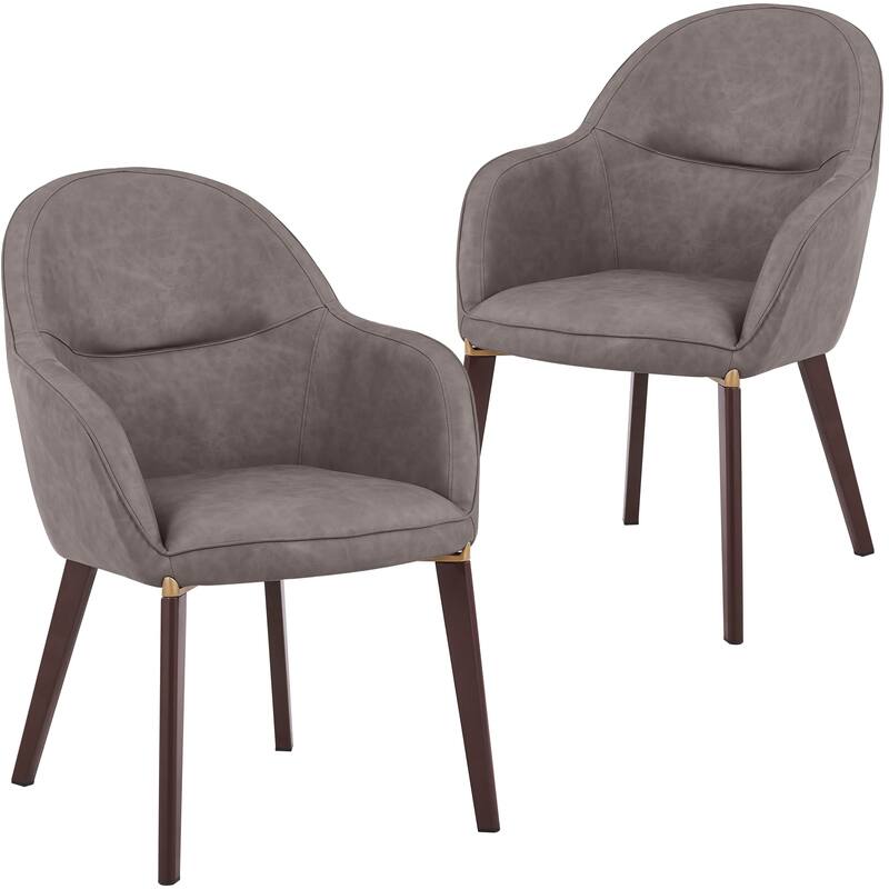 Elias Dining Chair Upholstered in Leather Velvet and Powder Coated Legs Set of 2 - Dark Grey
