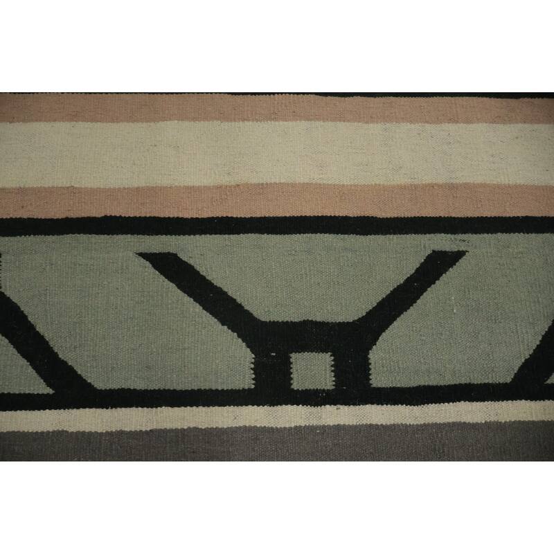 Hand Woven Oriental 100% Wool Carpet Southwestern Tribal Greys & Charcoal Kilim Area Rug - 18' 3'' X 11' 10''