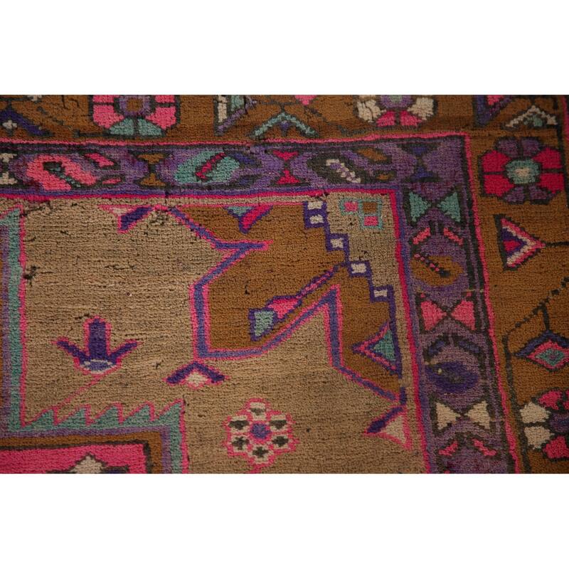 Handmade Ardebil Persian Vintage Runner Rug Geometric Wool Carpet - 3'11" x 10'7"