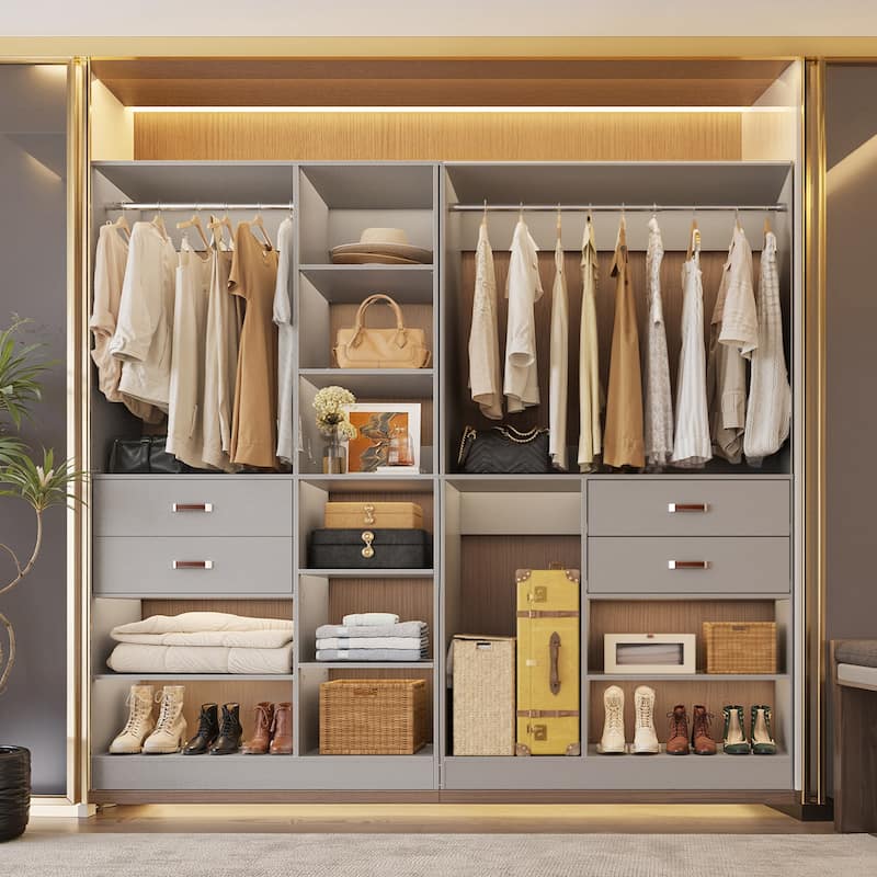 80''W Set of 2 Freestanding Closet System with Drawers, Reversible Wardrobe for Walk-in/ Reach-in Closet