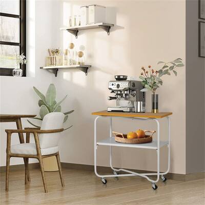 2 Tier End Table with Metal Storage Shelf and Foldable Frame