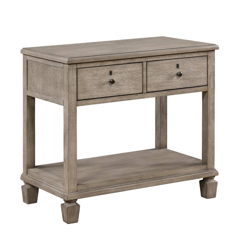 Cely Nightstand, 2 Drawers with Lower Open Shelf, Gray Oak Veneer
