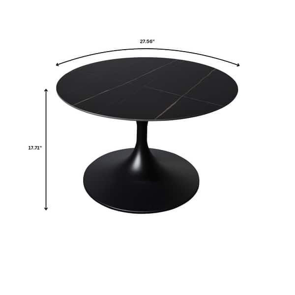 dimension image slide 1 of 3, LeisureMod Verve 27" Round Coffee Table with Sintered Stone TableTop and Black Steel Base for Living & Bedroom