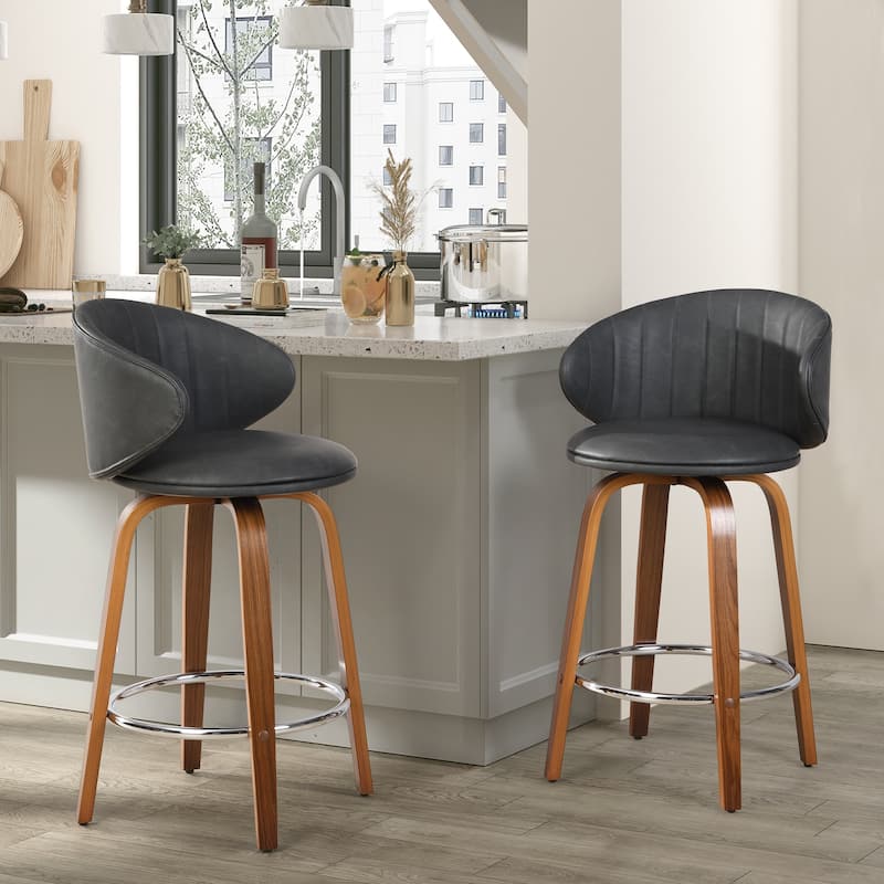 26 Inch Bentwood Bar Stools Swivel Counter Height Bar Stools - Grey