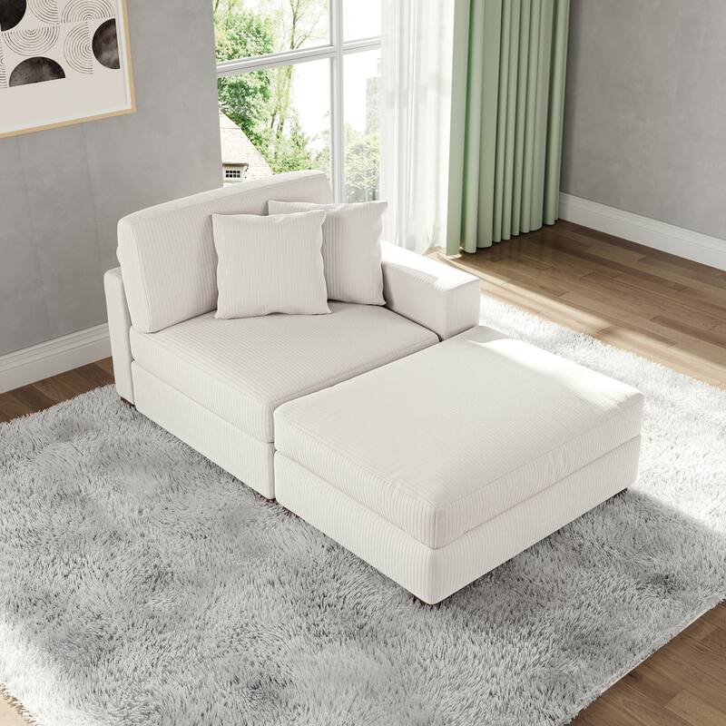 Corduroy Chaise Lounge Sofa with Ottoman for Living Room