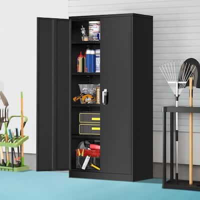 Tall Metal Locker Garage Storage Cabinet with Locking Doors and Adjustable Shelves for Office, Garage, Home, Pantry