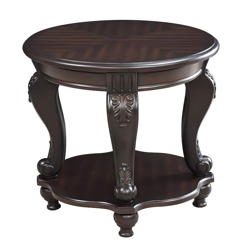 22'' Two Tone Round End Table,Solid Wood Sofa Side Table with Shelf,Living Room Corner Table Easy Assemble