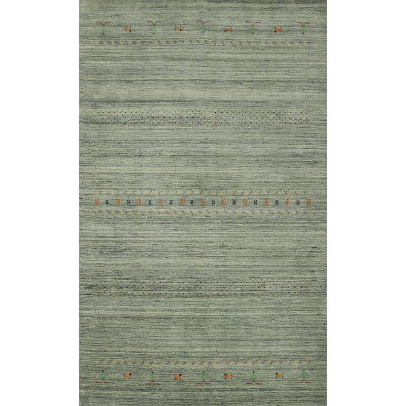 Hand Knotted Oriental 100% Wool Carpet Tribal Animal Pictorial Green Gabbeh Area Rug - 9' 0'' X 6' 0''