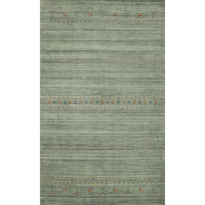 Hand Knotted Oriental 100% Wool Carpet Tribal Animal Pictorial Green Gabbeh Area Rug - 9' 0'' X 6' 0''