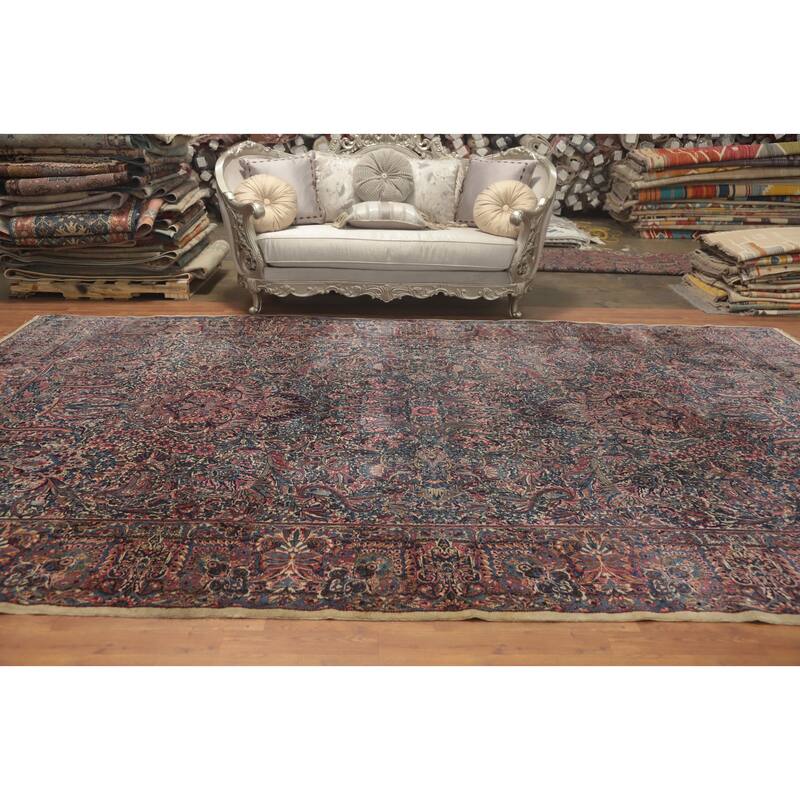 Hand Knotted Oriental 100% Wool Carpet Traditional Floral Beige & Ivories Kerman Area Rug - 15' 4'' X 9' 1''