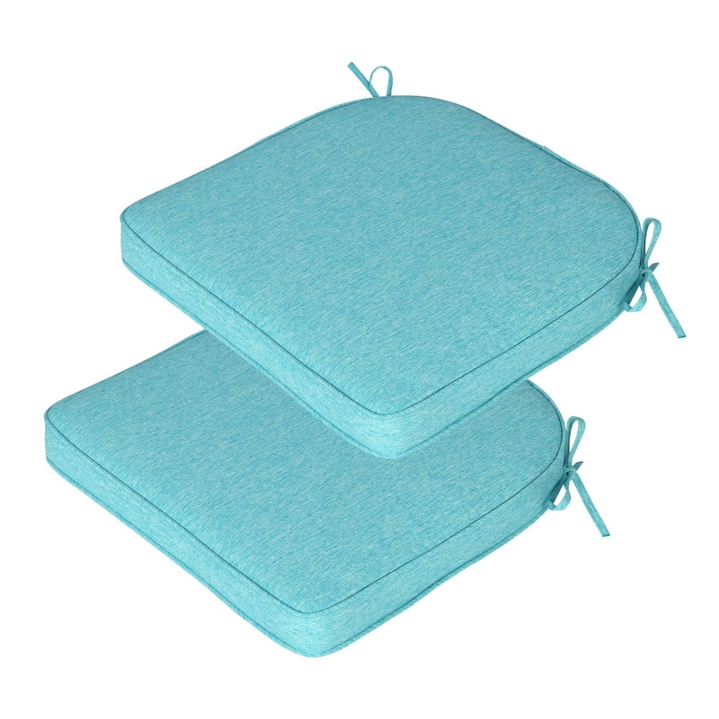 Aoodor Outdoor Dining Chair Cushions Set of 2, Outdoor Chair Pads with Ties, 20 x 19 inch - Aruba Blue