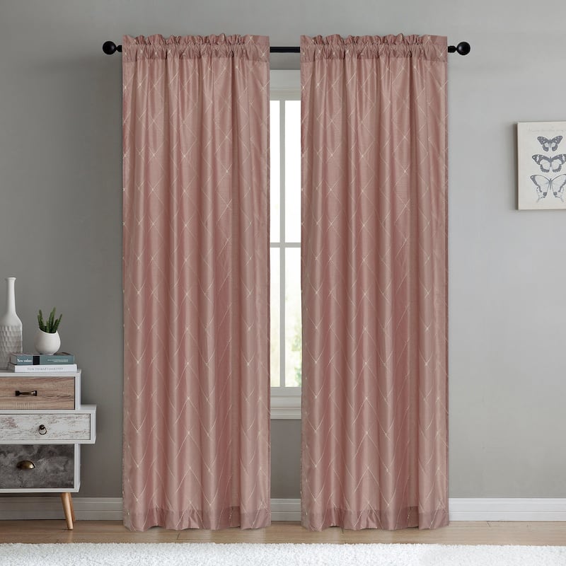 Serenta Doris Diamond Embroidery Light Reducing Faux Silk Curtain - 60" x 96" - Silver Pink