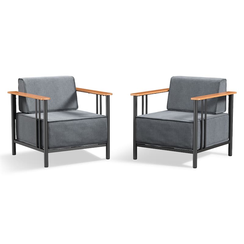 Puffin Metal Outdoor Lounge Chairs with 10-Inch Olefin Cushions (2-Pack)