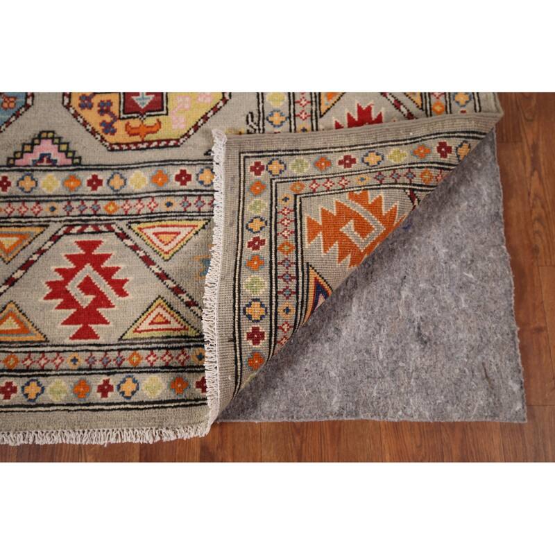 Geometric Kazak Area Rug Living Room Handmade Wool Carpet - 5'7" x 7'10"