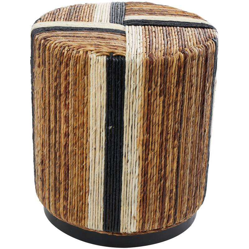 Brown Banana Leaf Handmade Linear Wrapped Accent Table with Navy Stripes