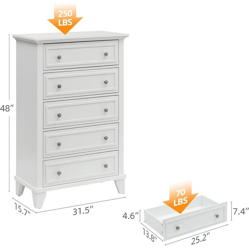 5 Drawer Dresser, with Metal Handles