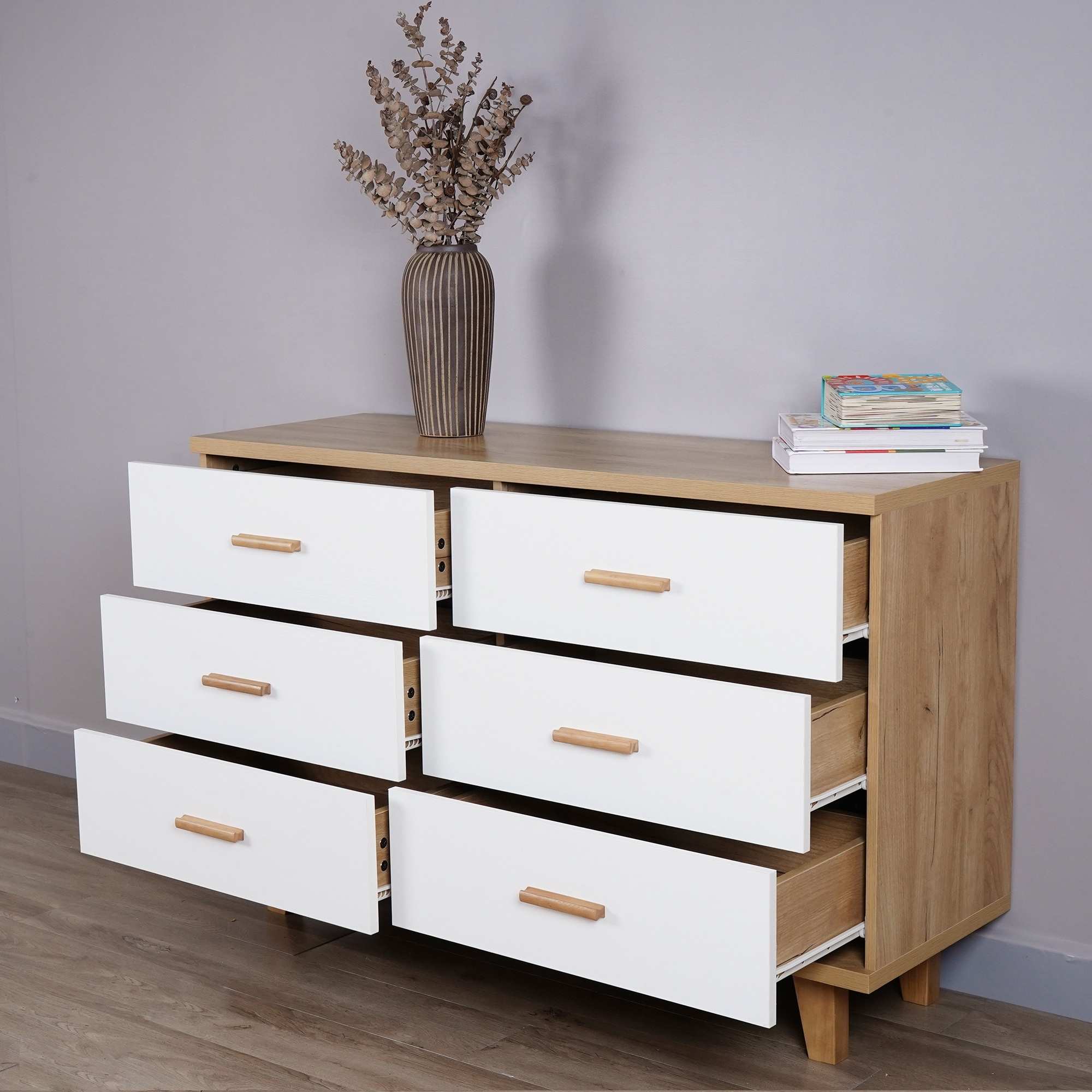Wood dresser store white drawers