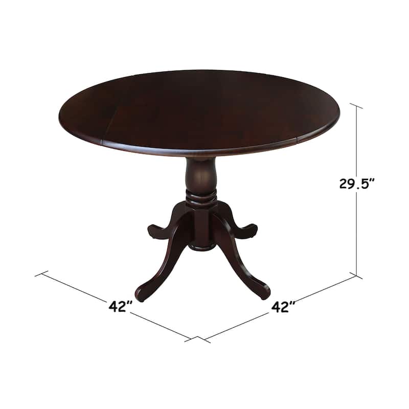 Round Pedestal Base Solid Wood 42-inch Drop-leaf Dining Table