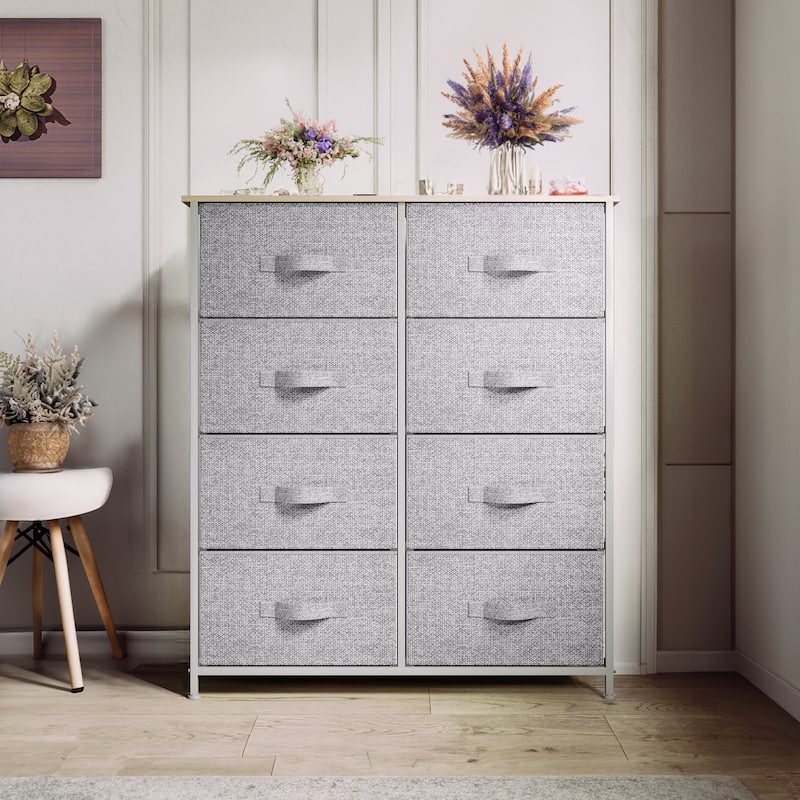 Modern 4/8/10-drawer Bedroom Fabric Dresser Storage Tower with Wood Top - Light Gray - 8-drawer