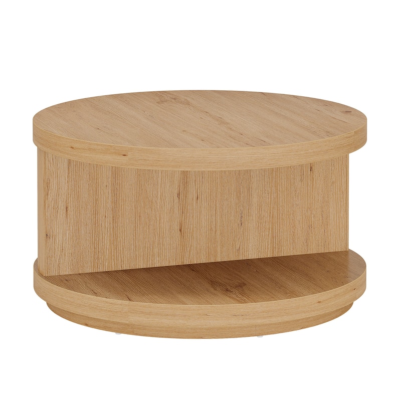 Industrial Round Coffee Table Circle Center Table with Storage Shelves