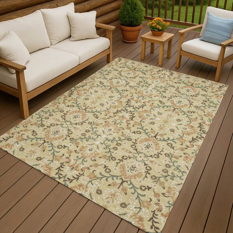 Machine Washable Indoor/ Outdoor Traditional Hartman Chantille Rug - Wheat - 10' x 14'