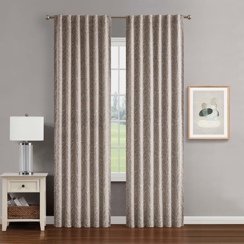 Creative Home Ideas Collins Blackout Window Curtain, Room Darkening, Thermal Insulated, Branch, Back Tab, 2 Panels, 2 Tiebacks