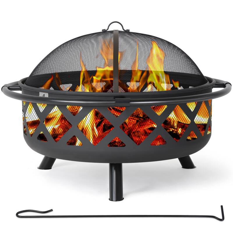42 inches Outdoor Fire Pit with Spark Screen and Log Poker