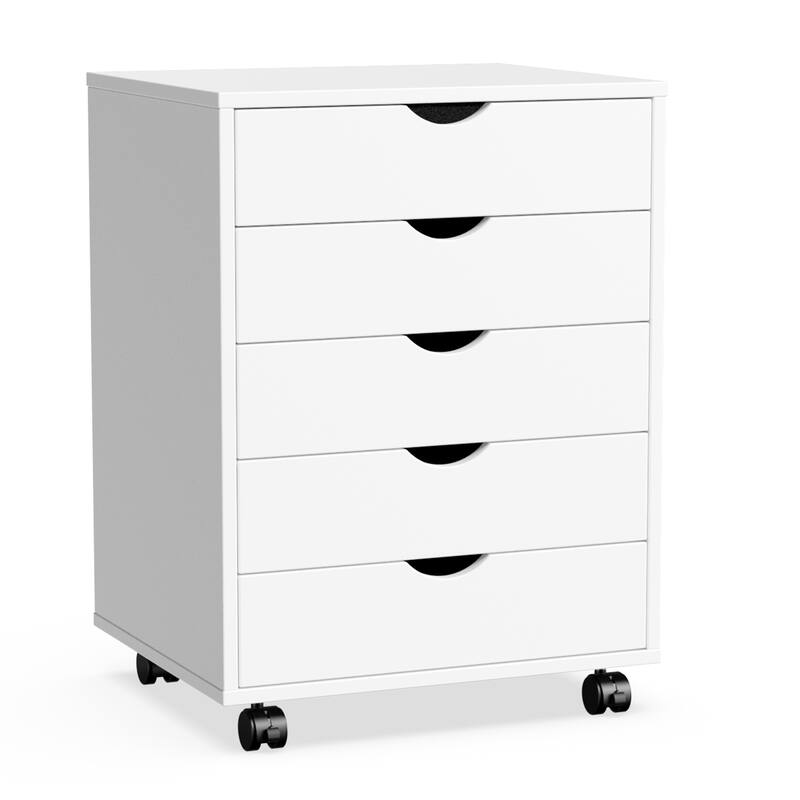 5-Drawer Mobile File Cabinet, Vertical Wooden Storage Dresser with 4 Wheels, Rolling Under Desk Organizer - White