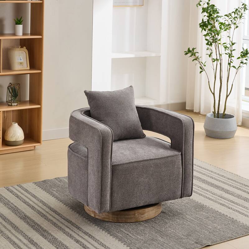 Swivel Accent Chair with Weathered Base, Modern Upholstered Leisure Chair Comfy Single Sofa Armchairs for Living Room/Bedroom