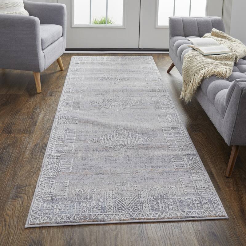 Xejas Power Loomed Distressed Geometric Stain Resistant Area Rug By HomeRoots - 8' Runner