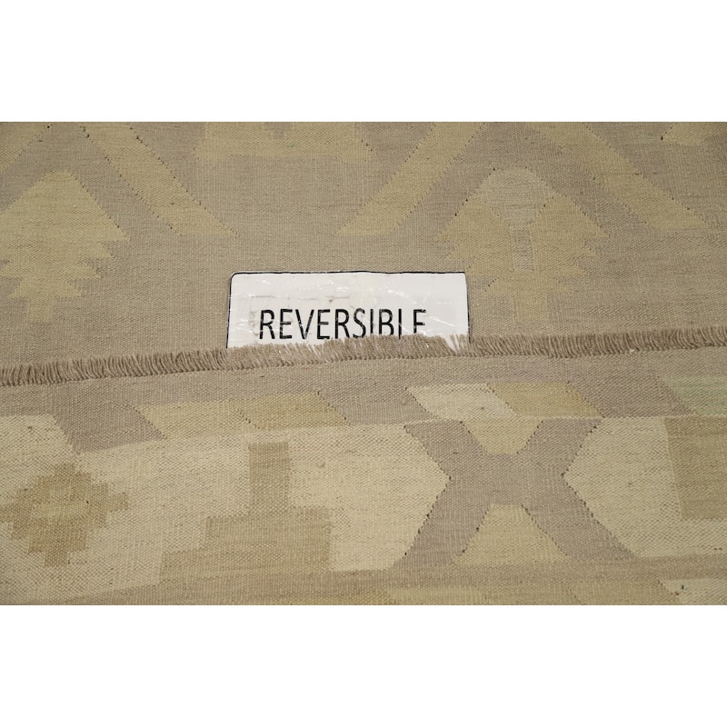 Hand Woven Oriental 100% Wool Carpet Southwestern Tribal Greys & Charcoal Kilim Area Rug - 12' 10'' X 9' 11''